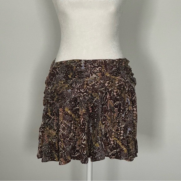 Free People Snake Print Mini Skirt Ruched Waist Size 8 - Picture 6 of 7